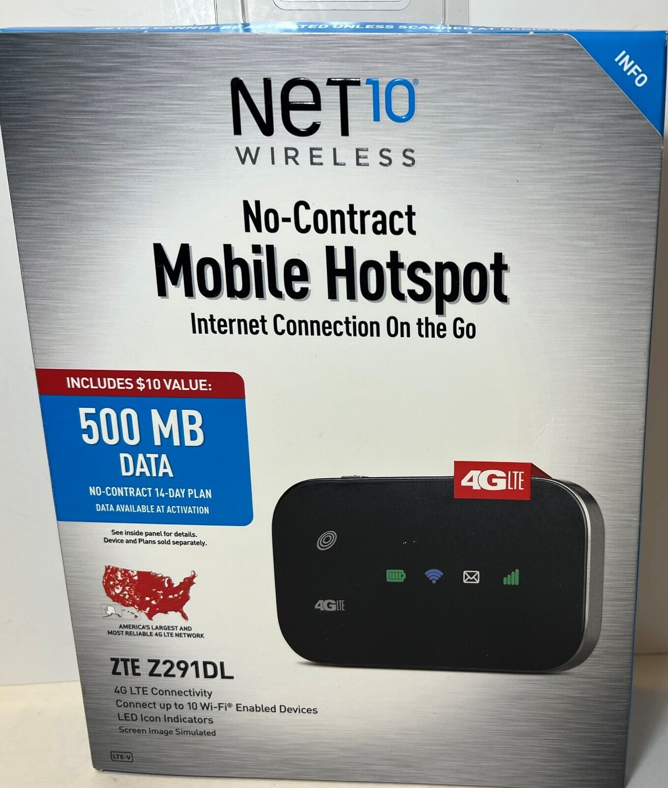 NEW Net10 No-Contract Wireless 4G LTE Mobile Hotspot ZTE Z291DL 500 MB