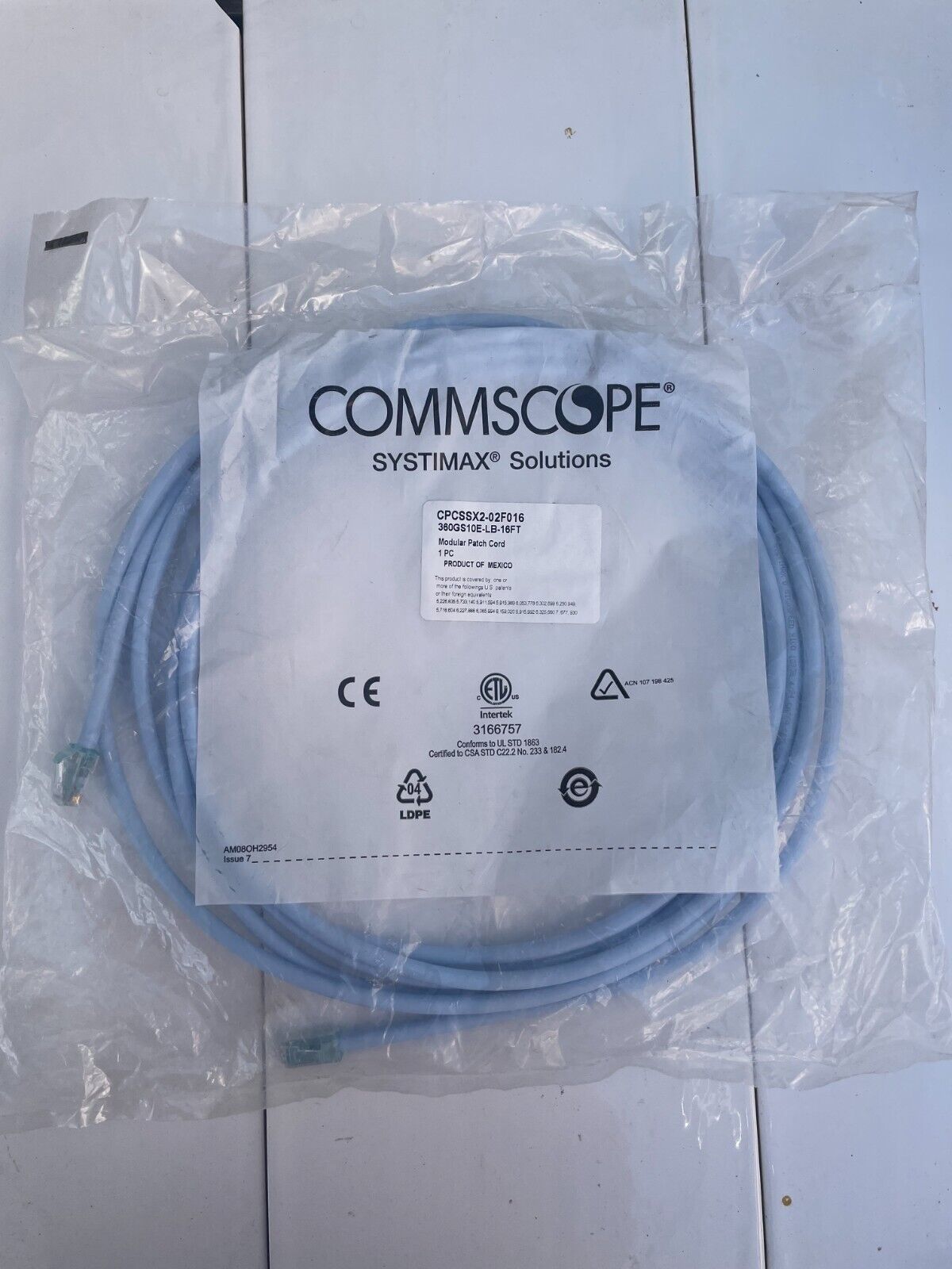 Commscope Systimax  Solution 360GS10E-LB-16Ft  Modular Patch Cord Light Blue c86