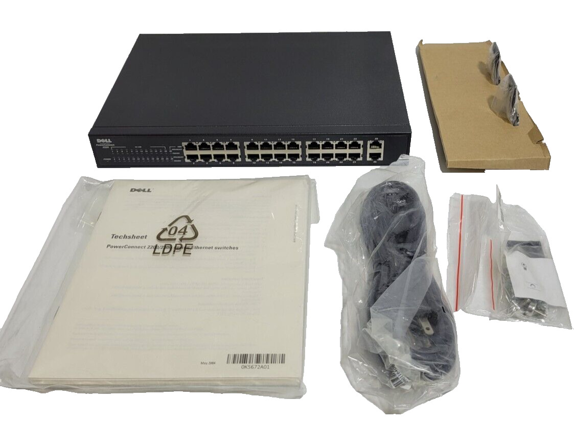 Dell PowerConnect 2324 24+2 Gigabit Ports 10/100/1000 LAN Switch w/ Power Cable