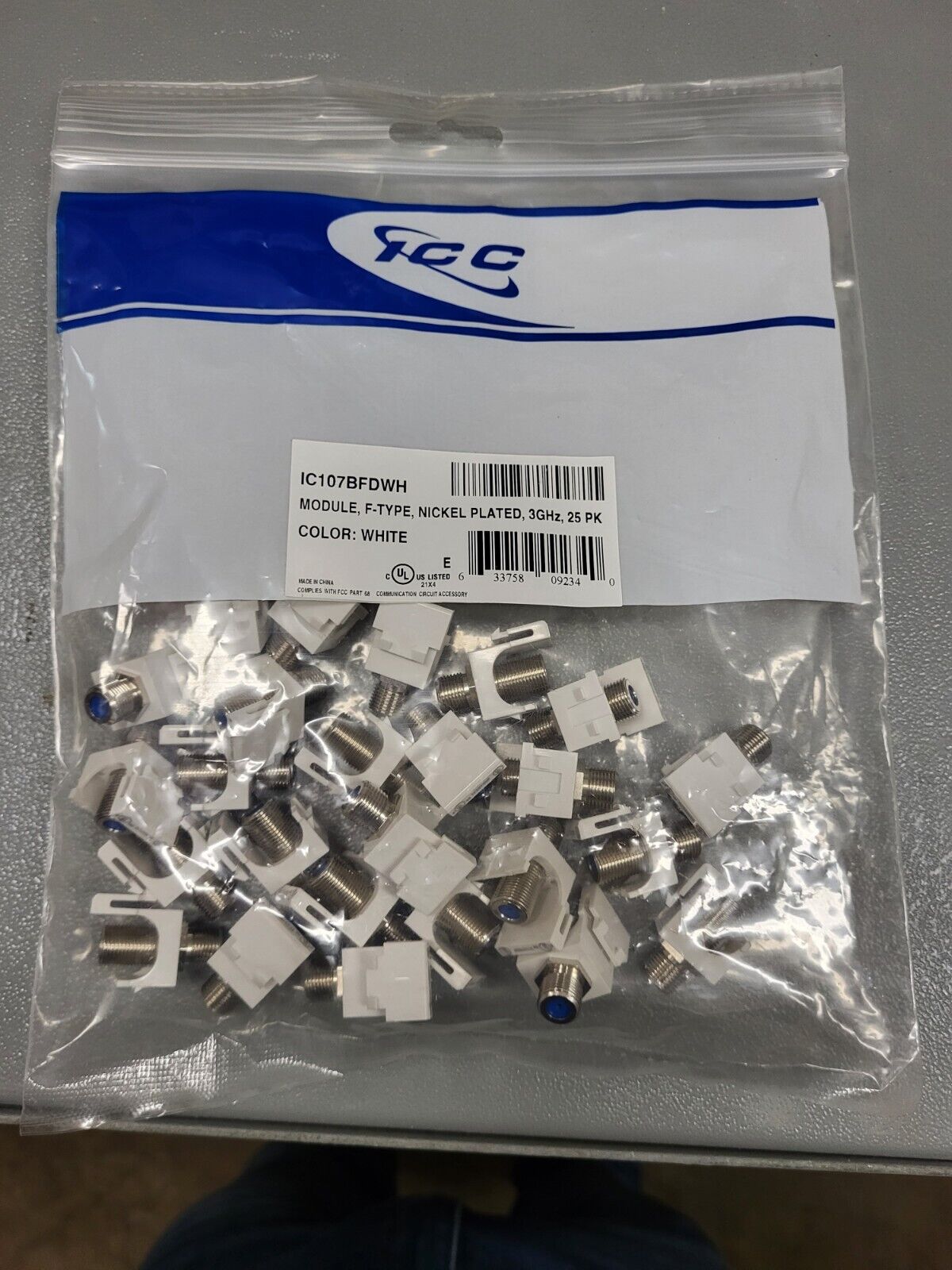 ICC IC107BFDWH Module, F-Type Nickel Plated 3Ghz, 25Pk  
