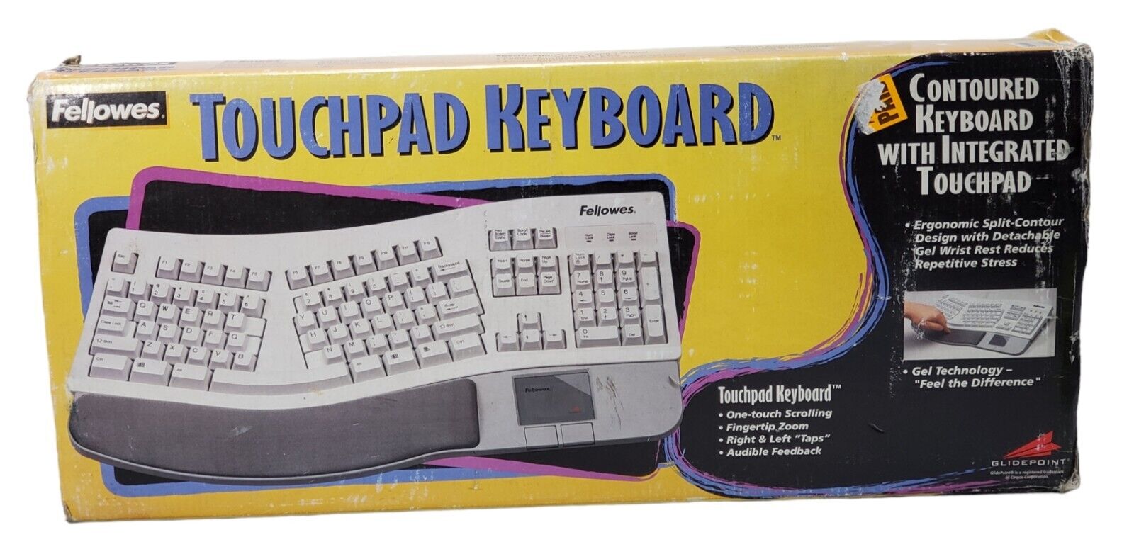 Vintage Fellowes Ergonomic Contoured Keyboard W/ Int TouchPad PS/2 Port NIB NOS