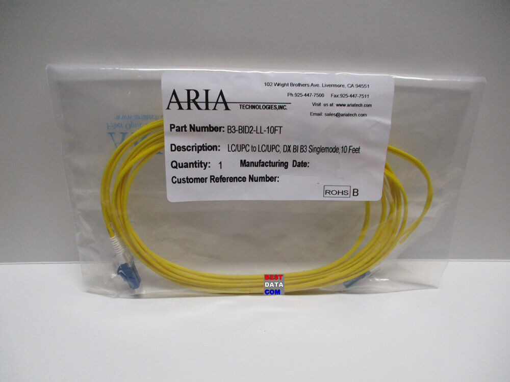 Aria 10ft 3m LC to LC SMF Single Mode Duplex 9/125 Fiber Patch Jumper Cable