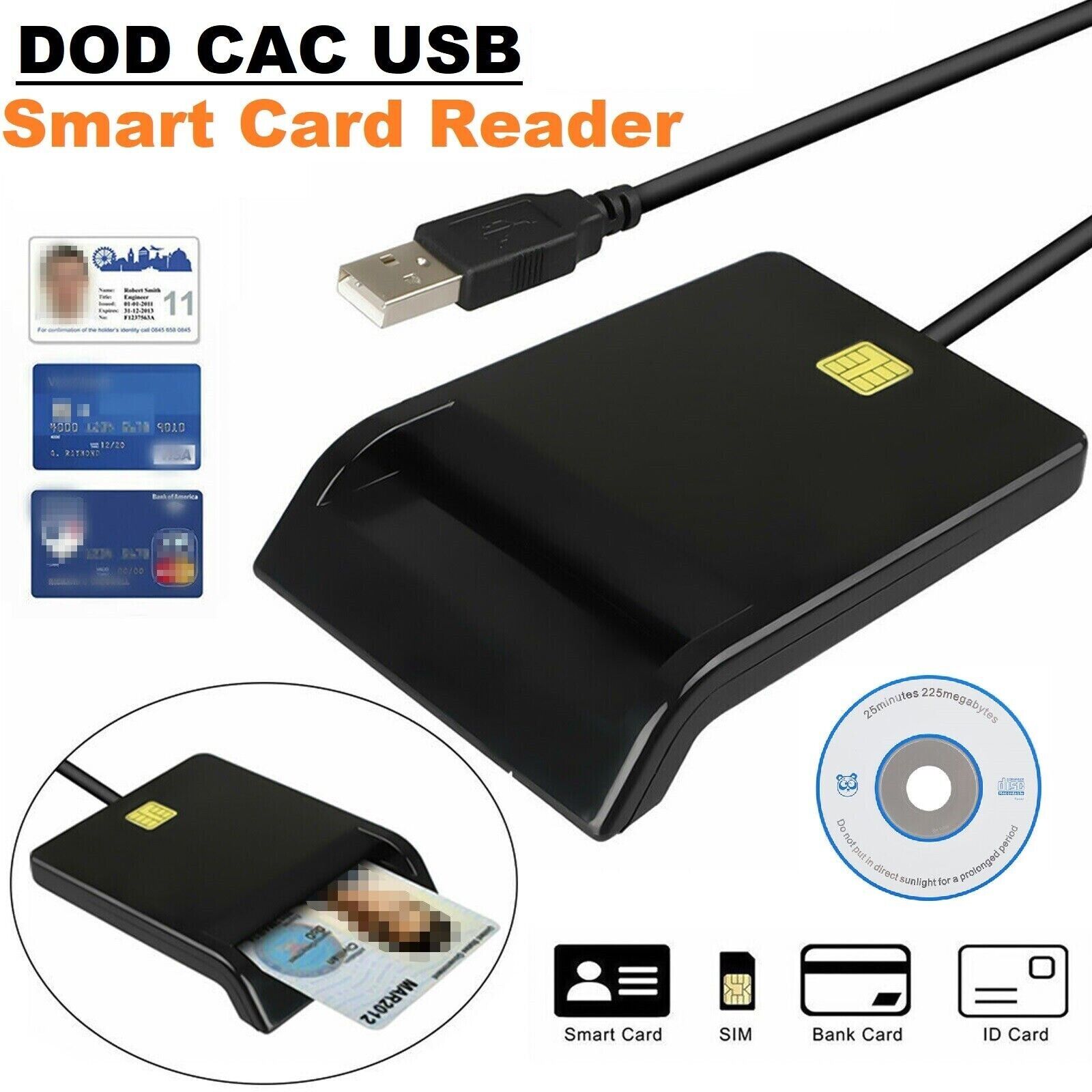 DOD Military USB 2.0 Common Access CAC Smart Card Reader for macOS Windows Linux