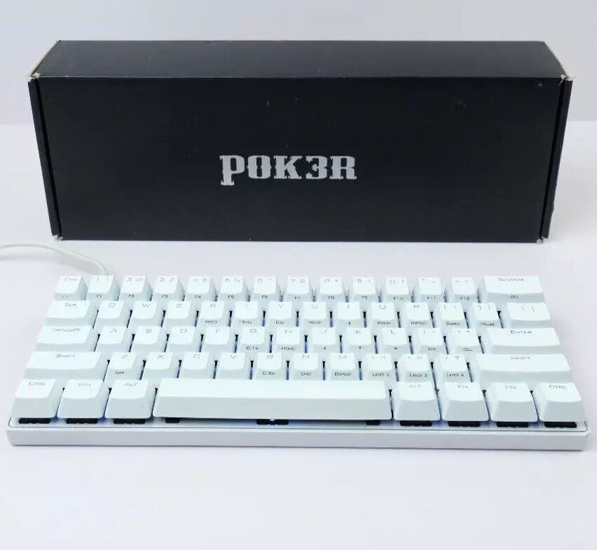 Vortex Pok3r (Poker) 60% Mechanical Keyboard w/ White Keys LED Cherry MX Brown