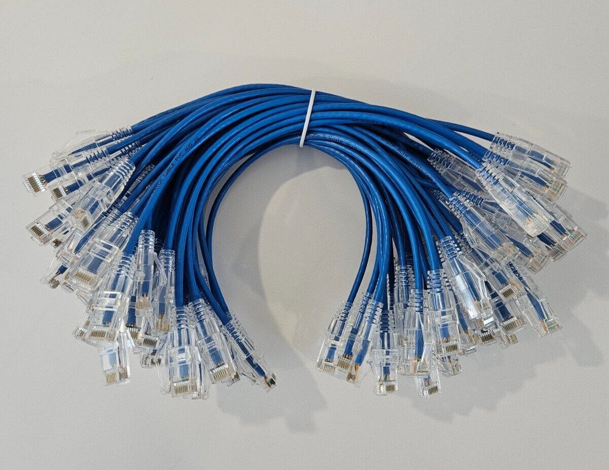50 Pack Bulk Packaged, Cat 6 Slim Ethernet Patch Cables 28 AWG RJ45, 7 feet