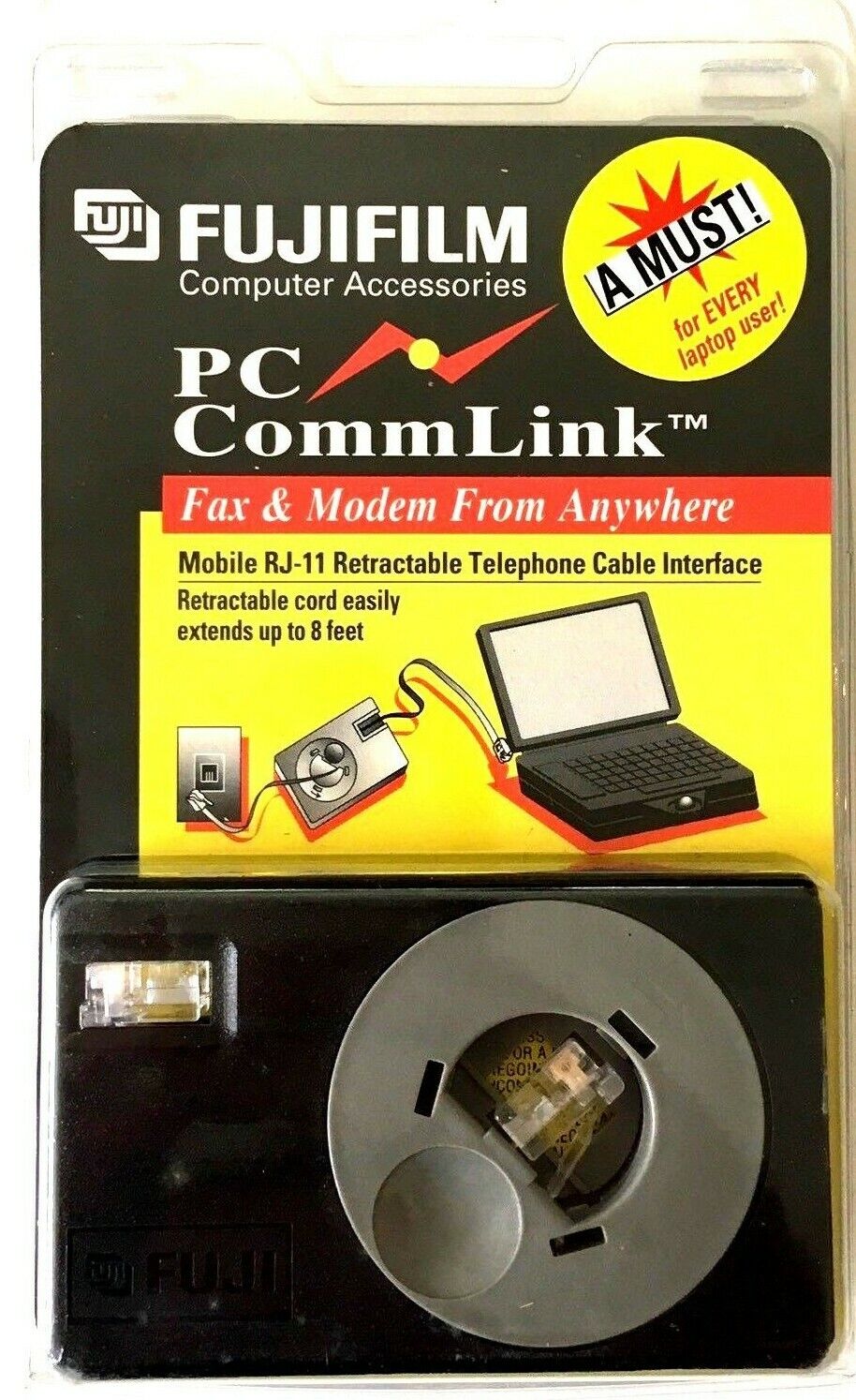 Fujifilm PC COMM Link Mobile RJ-11 Retractable Telephone Cable Interface NOS