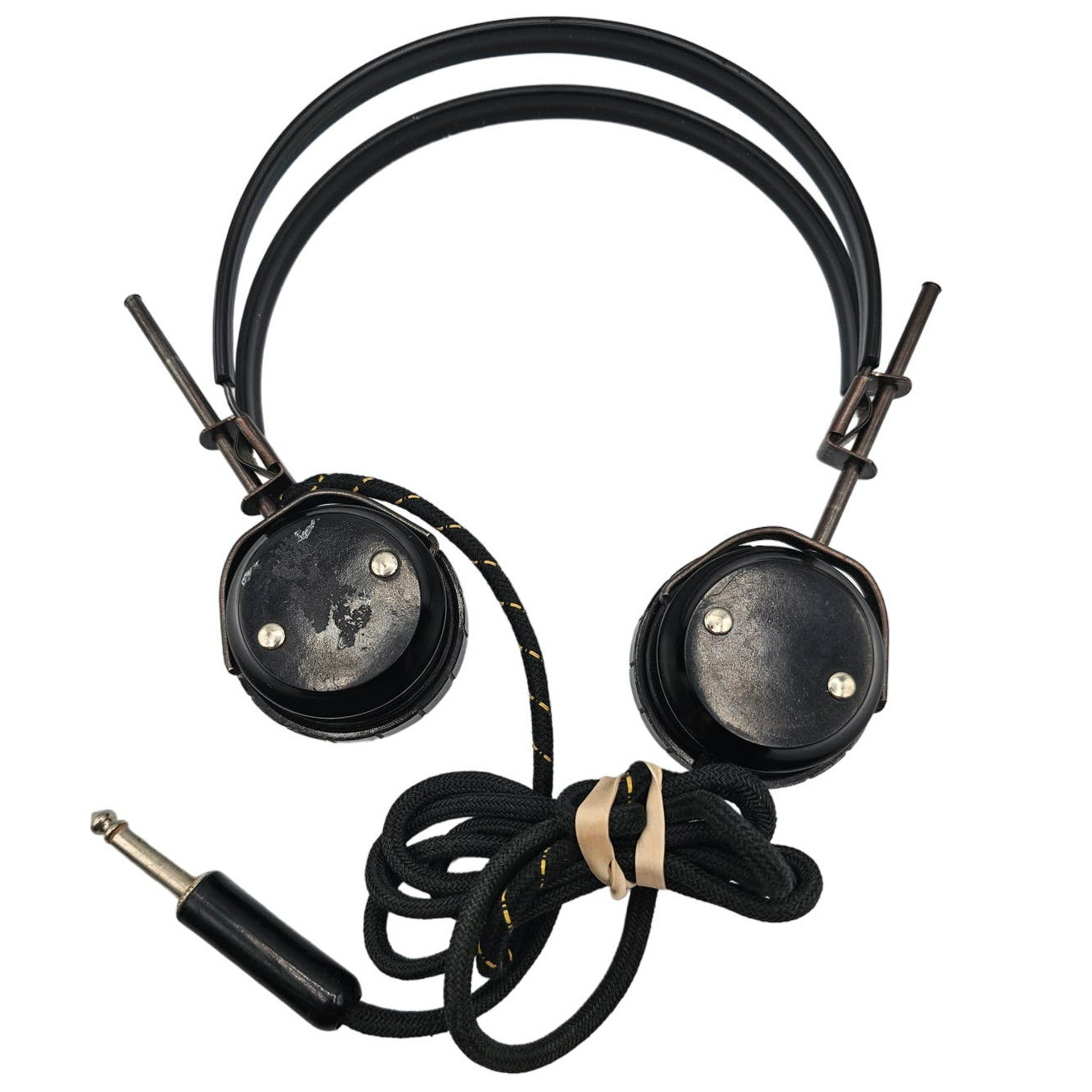 Vintage 1960s Bakelite Black Corded Radio Headphones Earphones