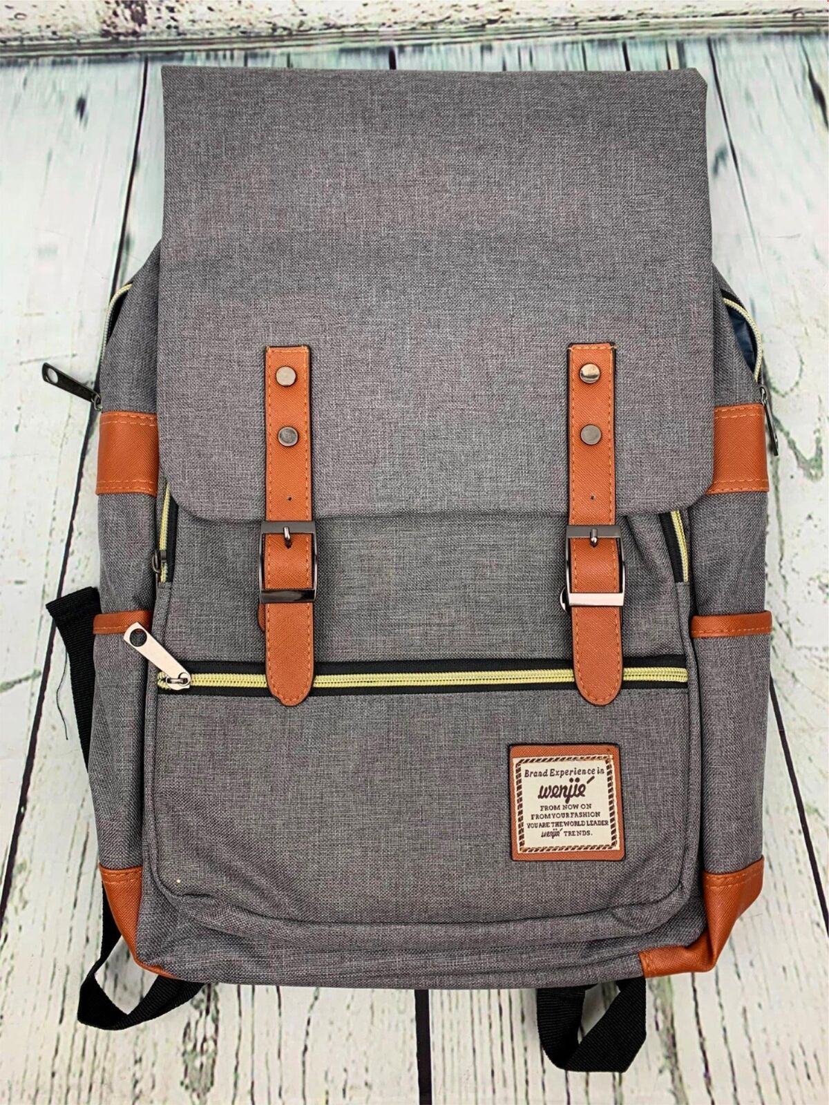 Unisex Oxford Retro Style Laptop Backpack College School Bag Student Grey Brown