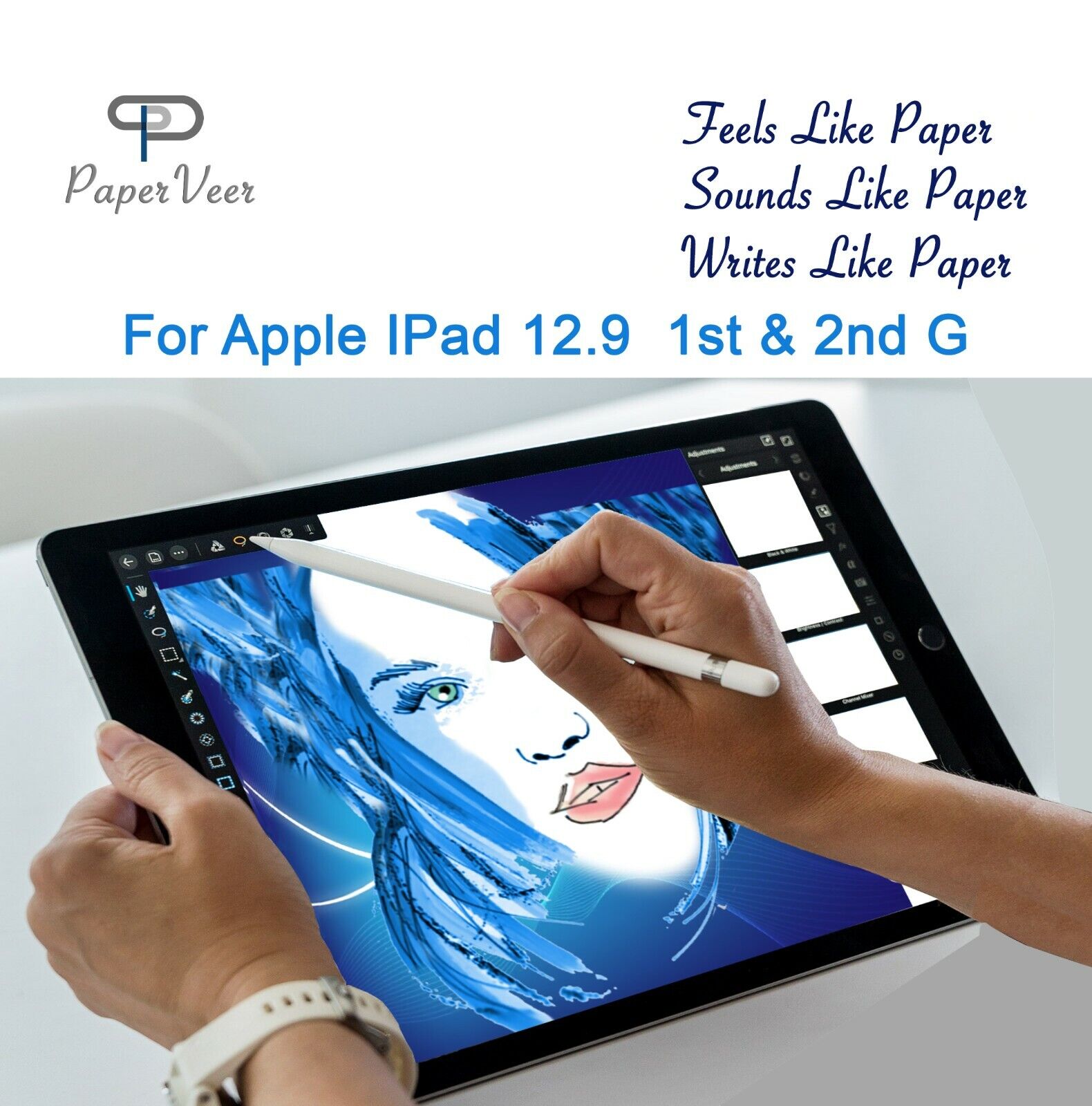 PaperVeer Matte Finish Film Anti-Glare Screen For Apple iPad 12.9 in W Button 