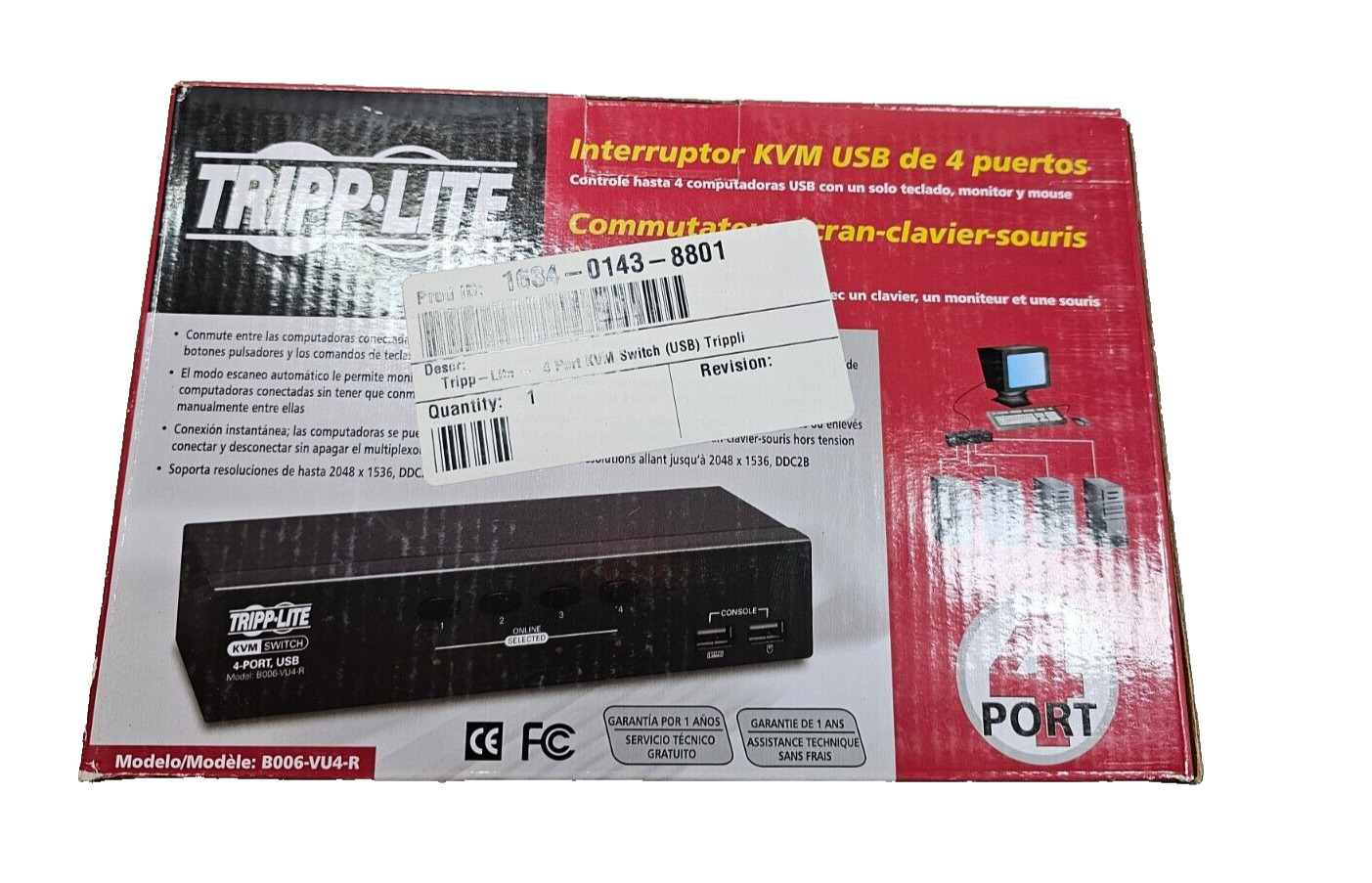 Tripp Lite 4-Ports External Desktop KVM switch VGA/USB w/ PSU (B006-VU4-R)
