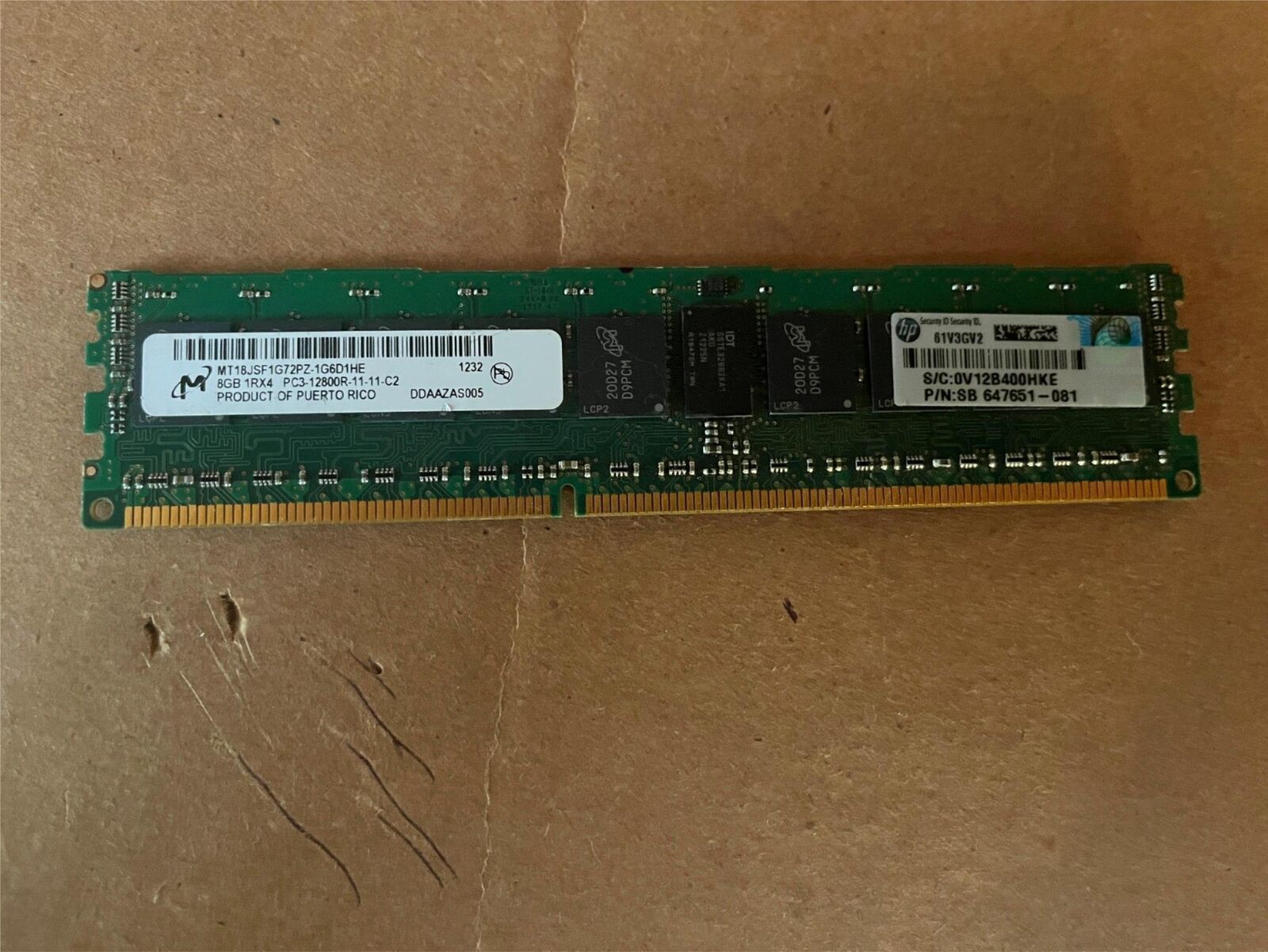 MICRON MT18JSF1G72PZ-1G6D1HE 8GB DDR3-1600 PC3-12800R 1RX4 SERVER MEMORY F1-3(3)