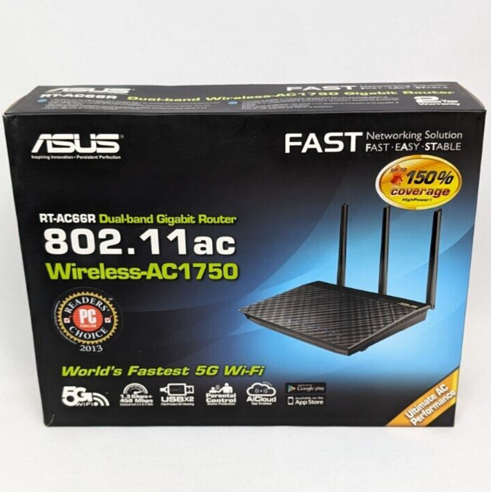 ASUS RT-AC66R 802.11ac Dual-Band Wireless AC1750 Gigabit 4-Port Router 5G