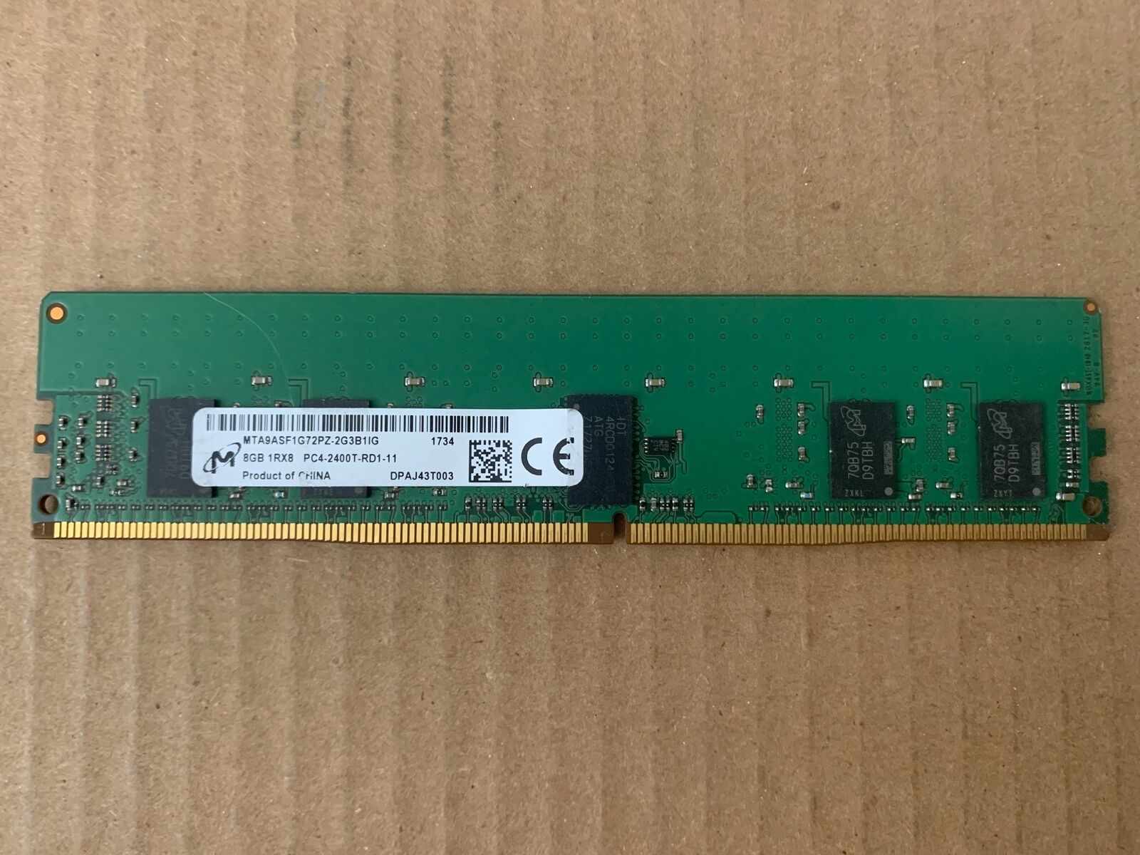 MICRON 8GB 1RX8 PC4-2400T ECC SERVER RAM MEMORY MTA9ASF1G72PZ-2G3B1IG D3-2(16)