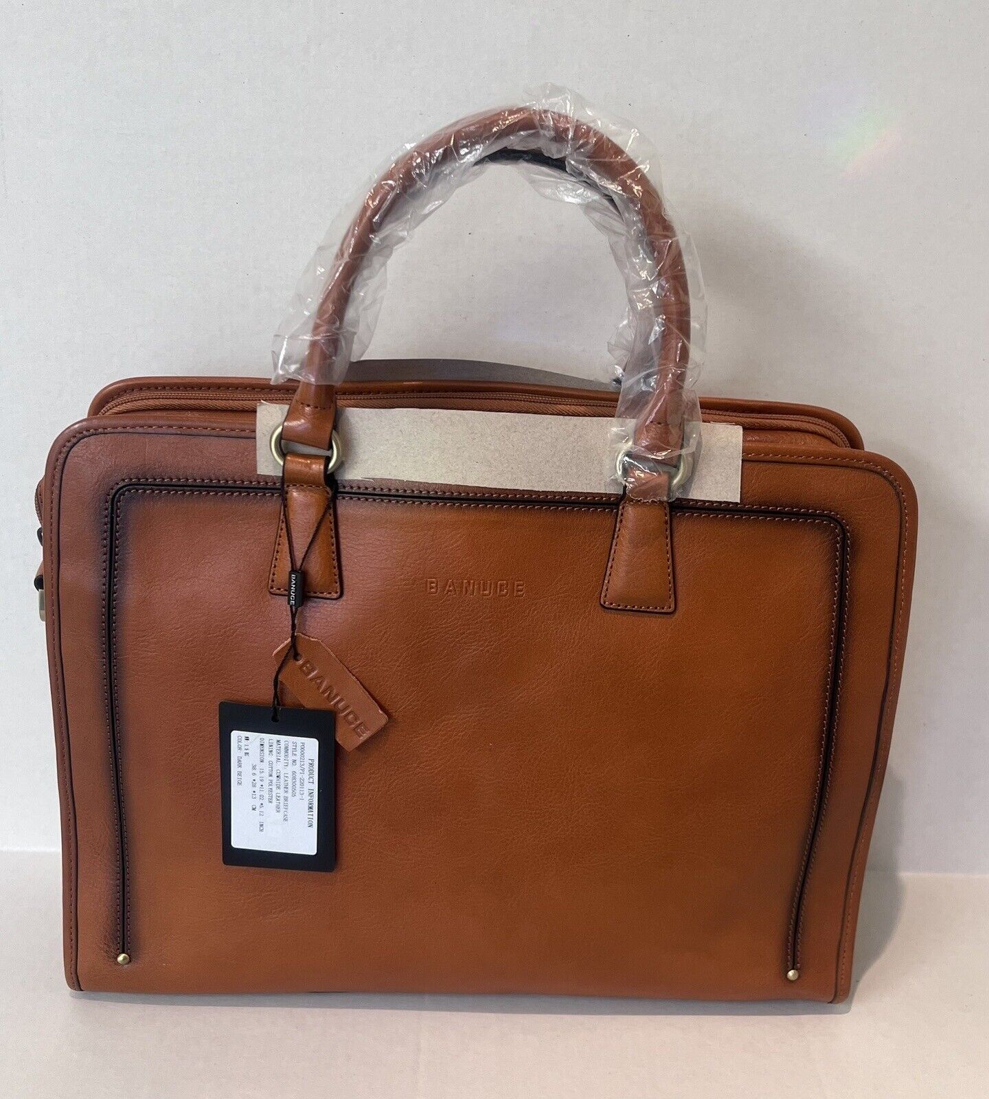 Banuce Full Grain Italian Leather Laptop Travel Messenger shoulder Bag Briefcase