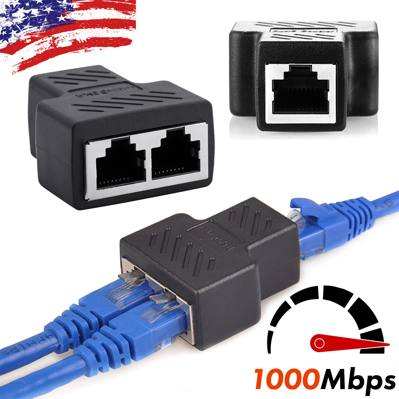 RJ45 Splitter Adapter 1 to 2 Ways Dual Female Port CAT6/5/7 LAN Ethernet Cable
