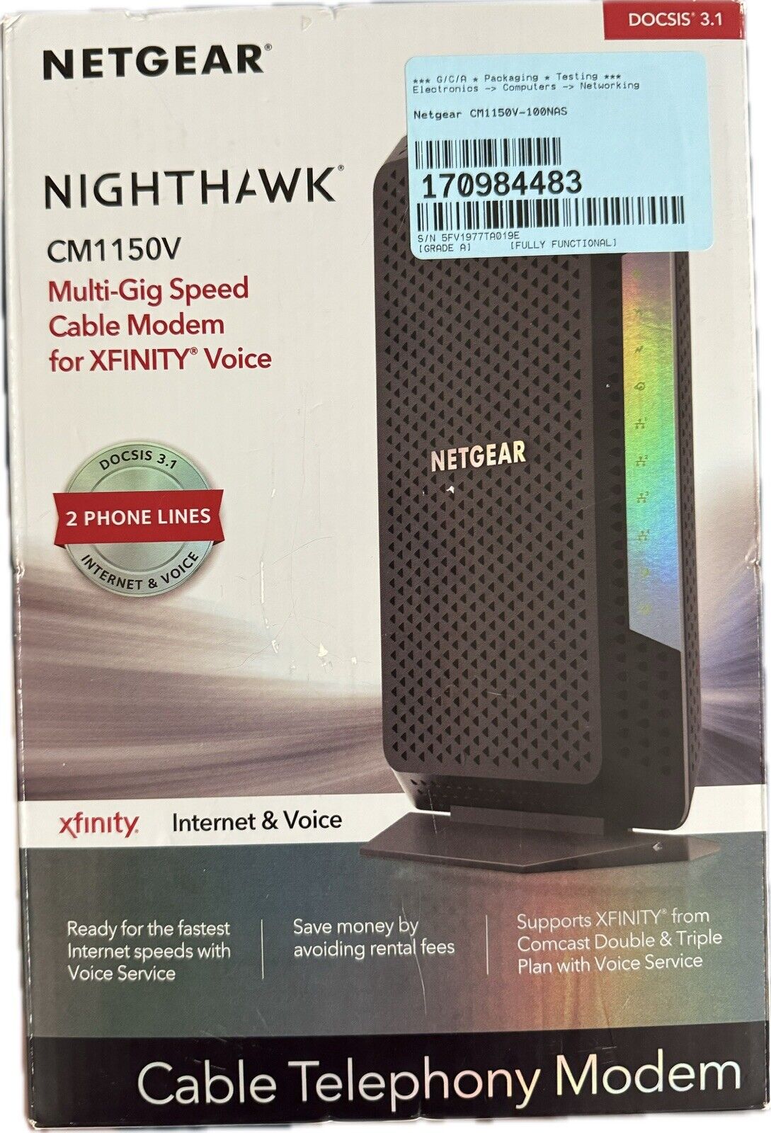 NETGEAR CM1150V Nighthawk Multi-Gig Speed Cable Modem for XFINITY Voice