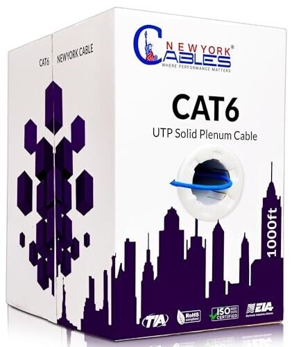 NewYork Cables | CAT6 Plenum Cable 1000ft (CMP) | UTP, 550MHz, 23AWG, 4Pair UTP