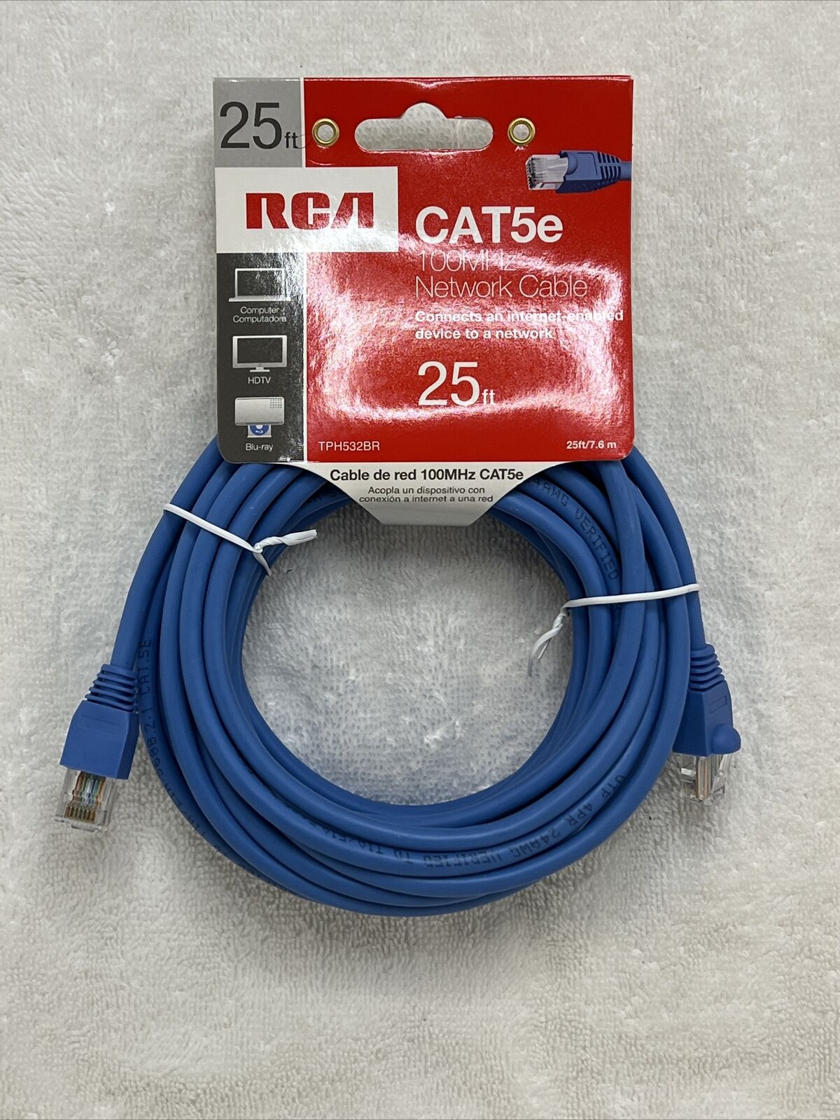 RCA CAT-5e RJ-45 100MHz Network Cable 25\' For Fast Ethernet internet TPH532BR