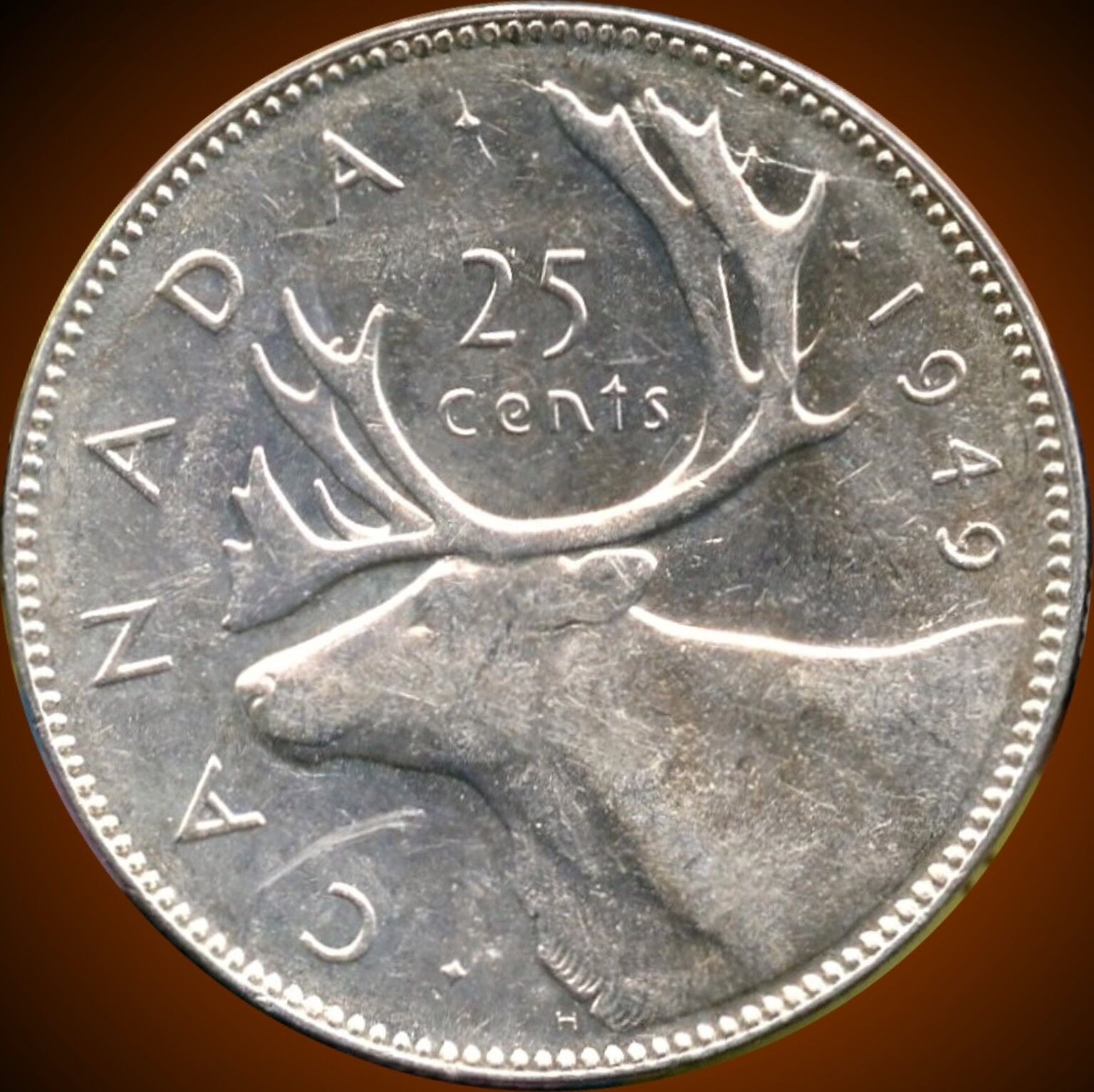 1949 Canada 25 Cent Silver Coin (5.83 Grams .800 Silver)