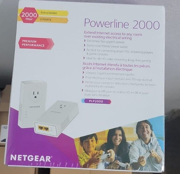 Netgear Powerline PLP2000 Network Extender with Extra Outlet Brand New Sealed