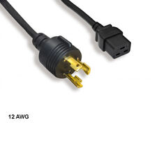 Kentek 12' 12 AWG Power Cord NEMA L6-30P to IEC-60320 C19 15A/300V SJT Black picture