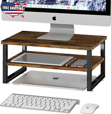 2-Tier Monitor Stand Riser Wood Desk Organizer Stand for iMac Computer Laptop picture