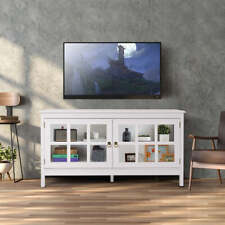 NNECW Modern Wooden TV Stand with Tempered Glass Doors for TVs up to 50-White picture