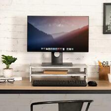 2-Tier Rustic Decorative Whitewashed Wood Computer Monitor Stand & Desktop Shelf picture