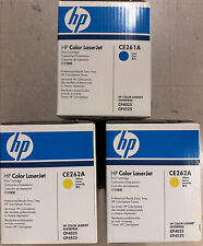 TWO (2) HP CE262A Yellow and ONE (1) HP CE261A Cyan LaserJet Toner Cartridge picture