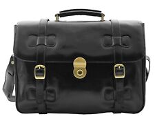 Mens Black Leather Briefcase Vintage Classic Office Bag Messenger Laptop Case picture