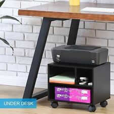 NIB Mobile Printer Stand Black Wood - Work Cart - 3 Compartment Organizer 15x13 picture