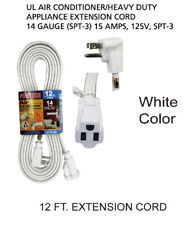 12ft Heavy Duty Appliance AC Power Electric Extension Cord 14 Gauge 15A UL White picture