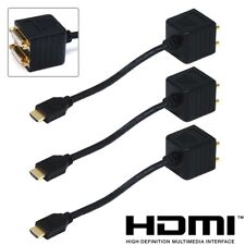 3x HDMI Male to 2 DVI-D Female Video Adapter Y Splitter Cable Gold PC Monitor picture