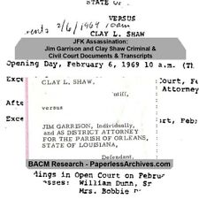 JFK Assassination: Jim Garrison and Clay Shaw Criminal & Civil Court Documents picture