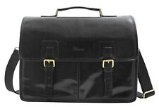 Mens Italian Leather Black Briefcase Expandable Office Bag Messenger Laptop Case picture