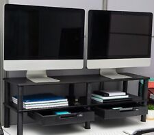 Extended-2-Tier-Dual-Monitor-Risers-with-Drawers-Black-DBMON2TDR-BLK picture