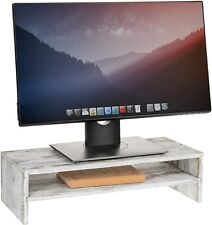 MyGift 2 Tier Rustic Whitewashed Wood Computer Monitor Stand and Desktop Shelf picture