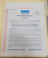 Vintage 1980 Sykes Datatronics Common Stock Preliminary Prospectus, Rare, Weird picture