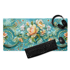 Pearls & Roses Gaming Mouse Pad, Floral Mousepad, Vintage Print Extended Deskmat picture