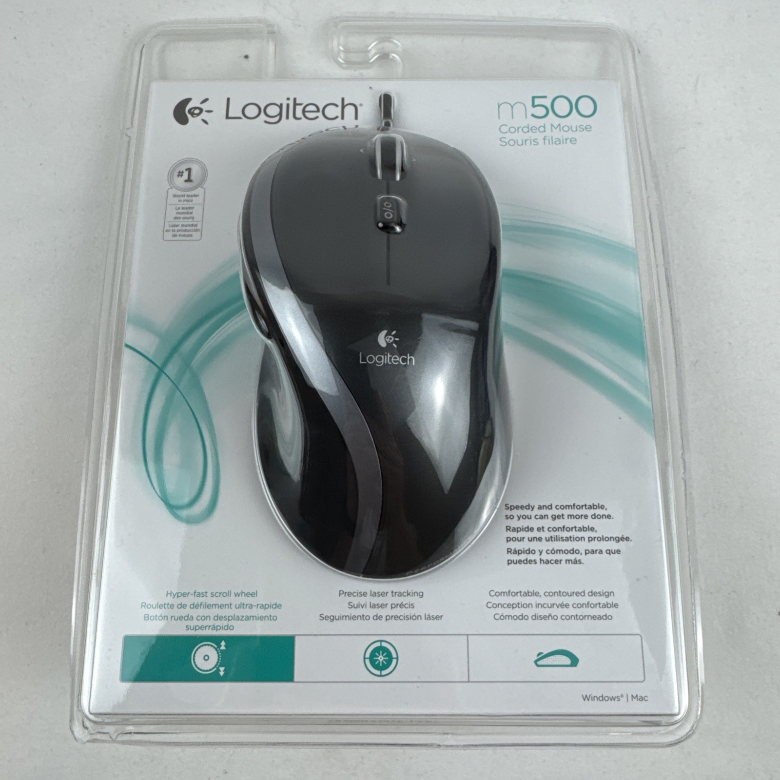 NEW Logitech M500 Corded Standard Mouse (Black) OEM Genuine NOS Factory SEALED