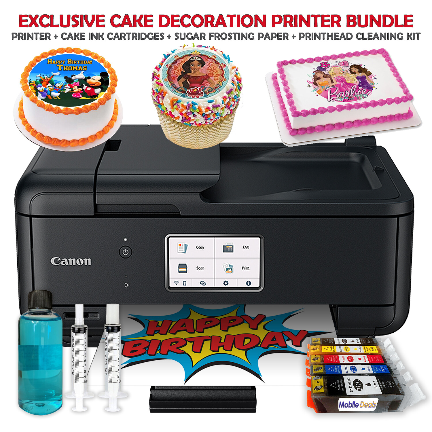 Canon Cake Topper Image Printer, Edible Ink Cartridges, 12 Sugar Sheets Bundle