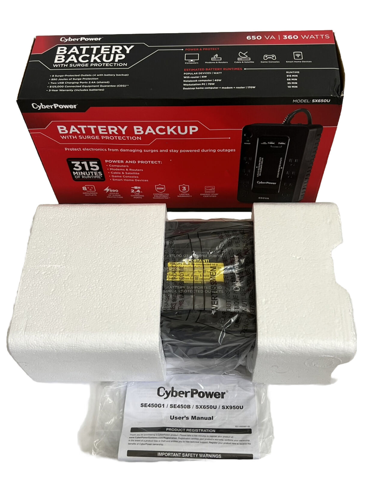 CyberPower Uninterrupted Power Supply UPS SX650U 8-Outlet 650VA 350watts