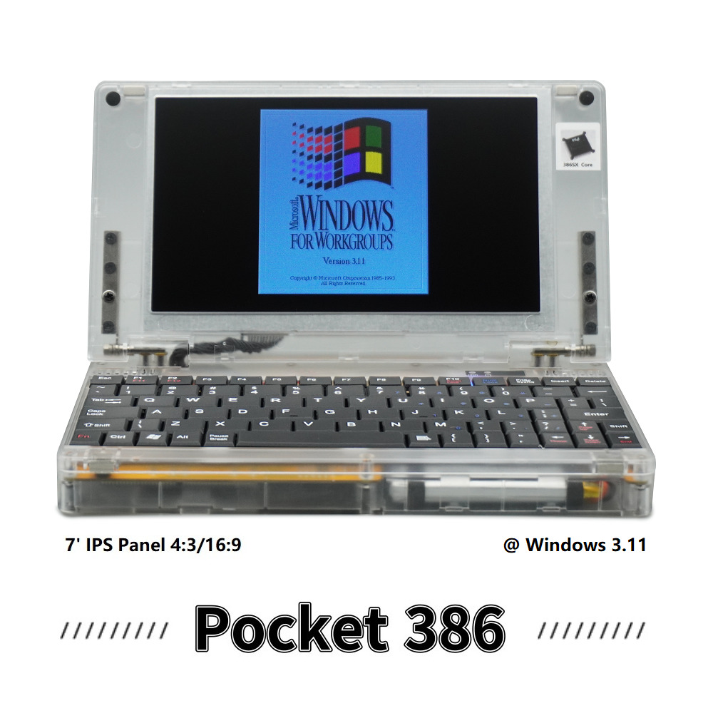 Pocket386 Retro DOS Computer 386sx-40Mhz Core M6117Soc  Hand386 upgrade