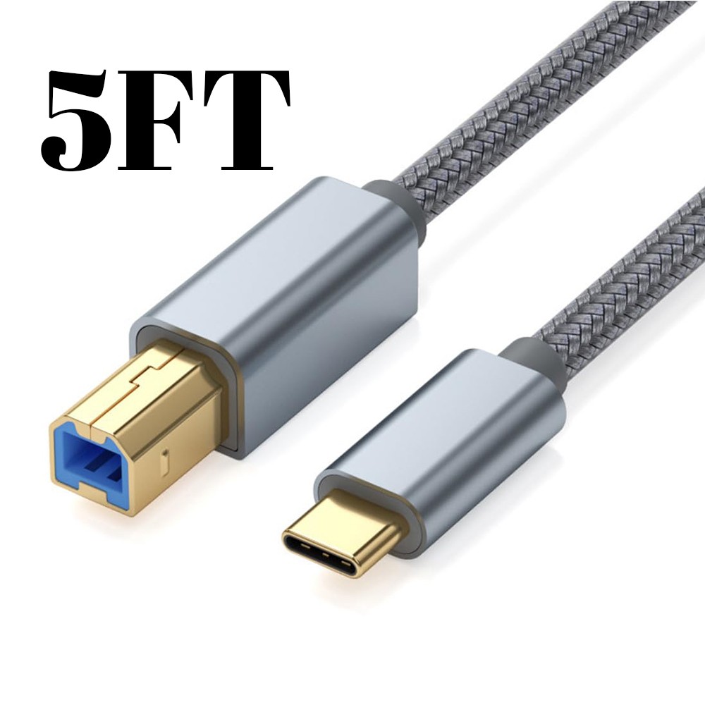 USB B to USB C Printer Cable Type C Cord for Digital Piano MIDI 5FT/10FT