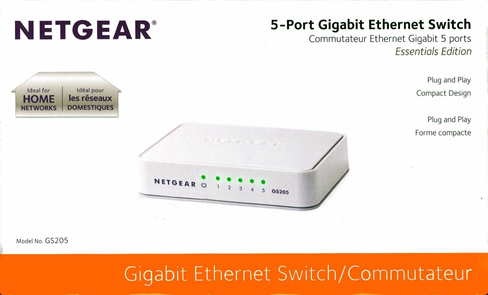 5-Port Gigabit Ethernet Unmanaged Switch, Desktop 10/100/1000Mbps GS205