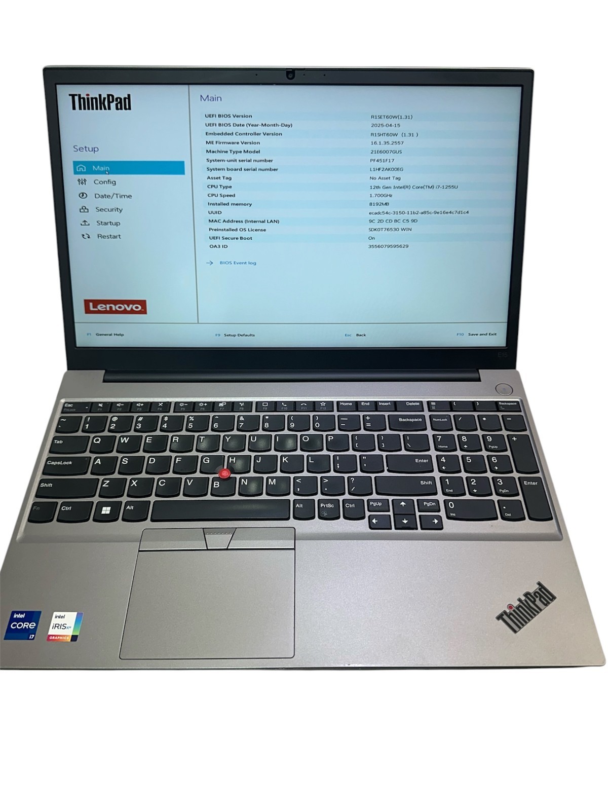 LENOVO THINKPAD E15 GEN 4 INTEL i7-1255U 1.70GHZ 8GB - NO SSD AC OS - USED