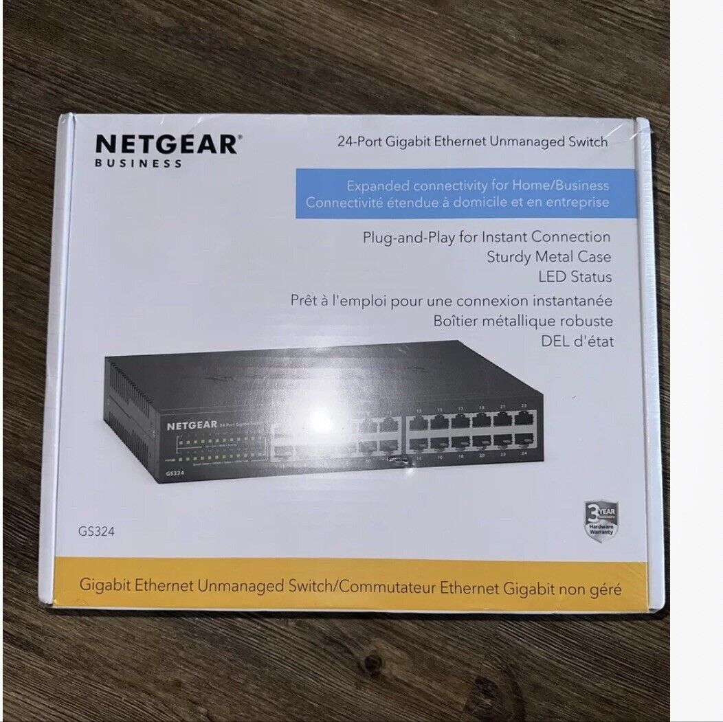 Netgear GS324-200NAS Business 24 Port Gigabit Ethernet Unmanaged Switch New