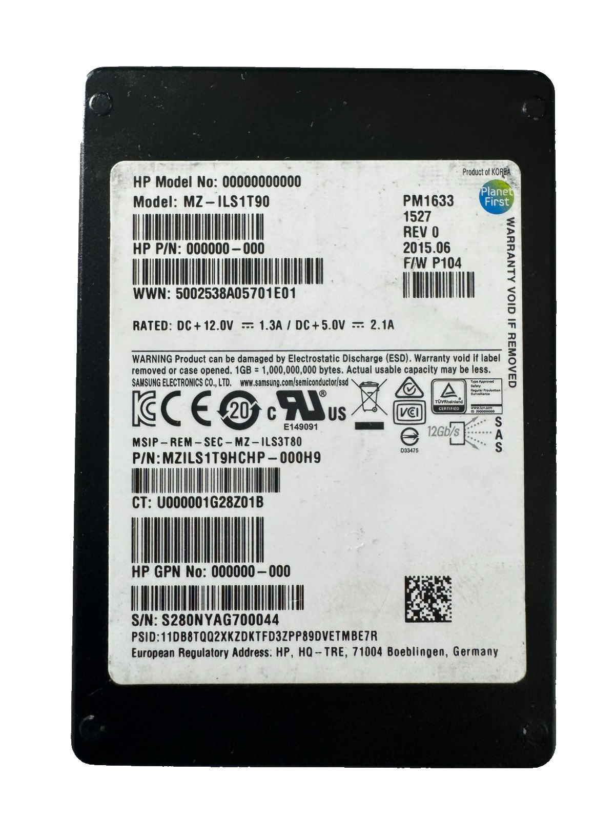 HPE SAMSUNG PM1633 1.92TB 2.5