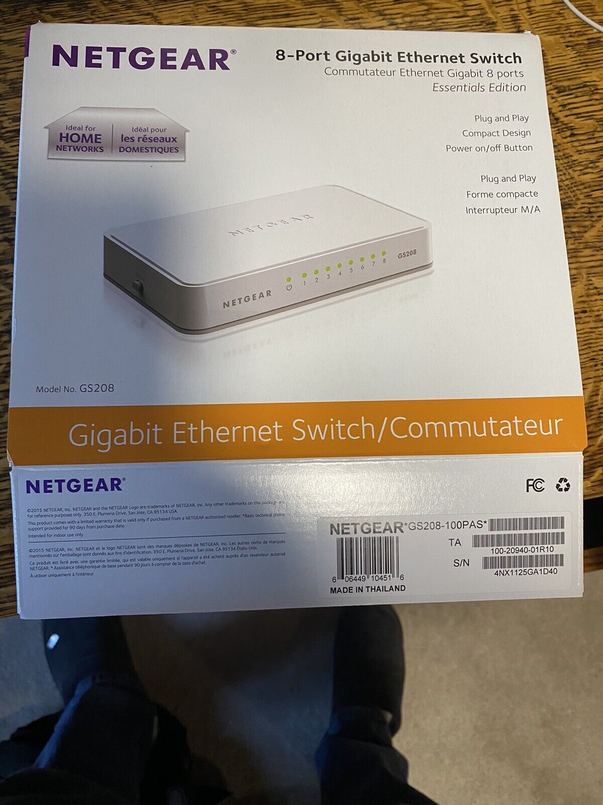 NETGEAR GS208 Network Switch 8 Port Gigabit Desktop Hub White Ethernet Splitter