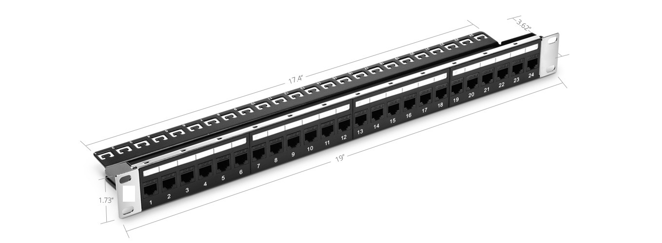 24 Ports Cat5e Unshielded Feed-Through Patch Panel, 1U Rack Mount - 09348